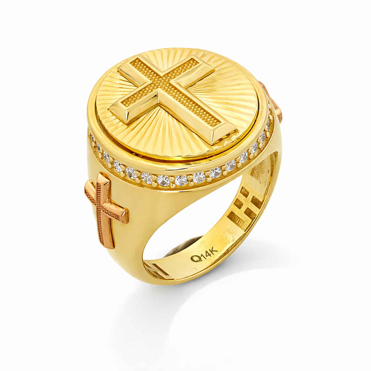 14K Yellow Gold Cross Sunburst Ring