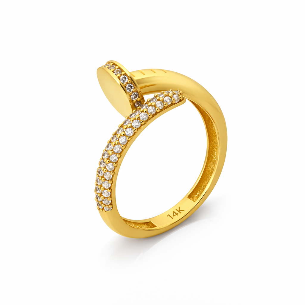 14K Yellow Gold Wrap CZ Spiral Women's Ring