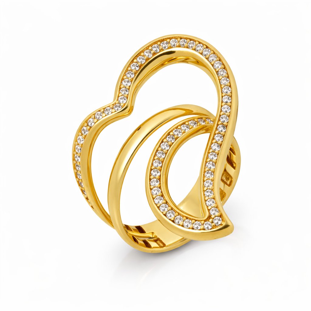 14K Yellow Gold CZ Pavé Double Swirl Women’s Ring
