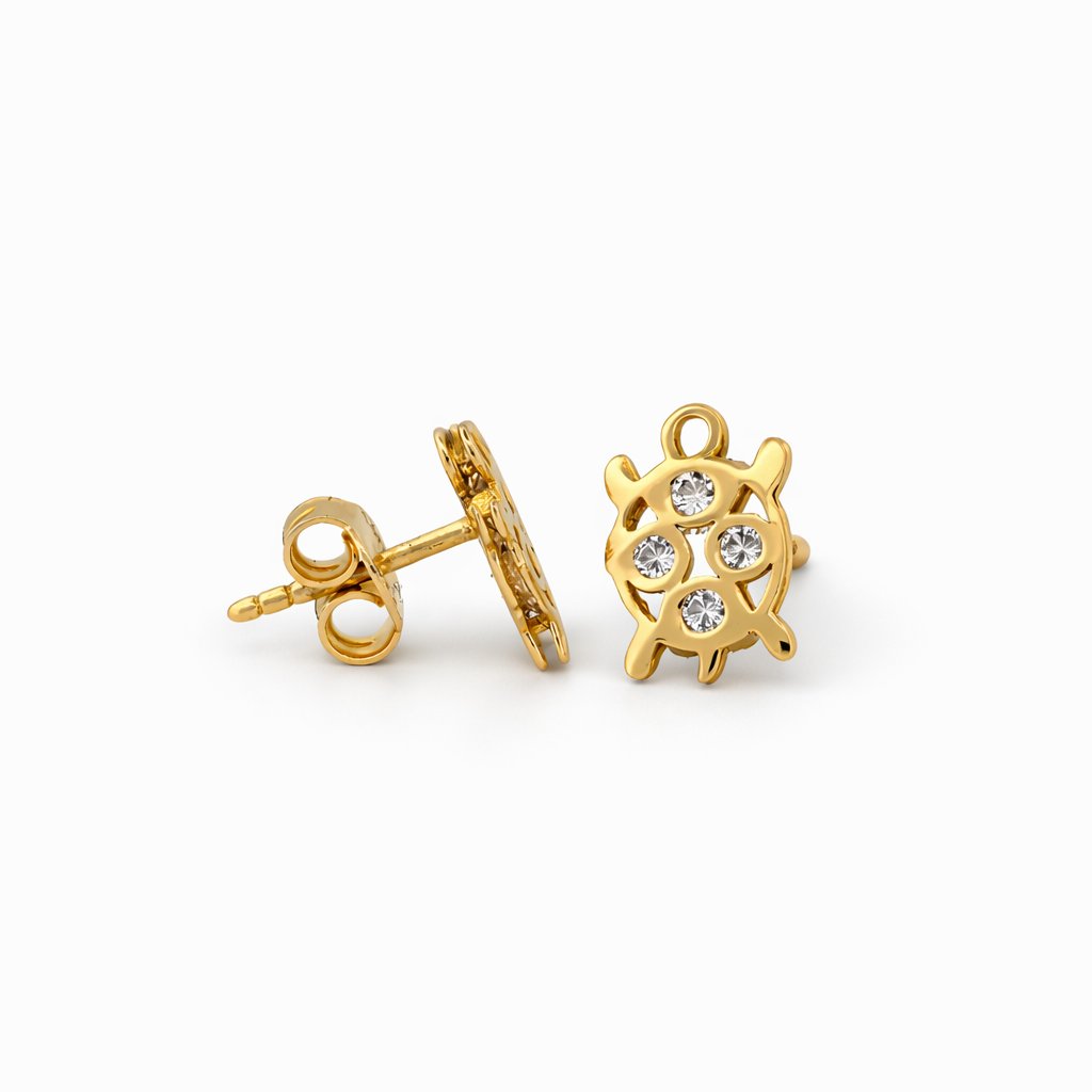 14K Yellow Gold Tone CZ Turtle Stud Earrings