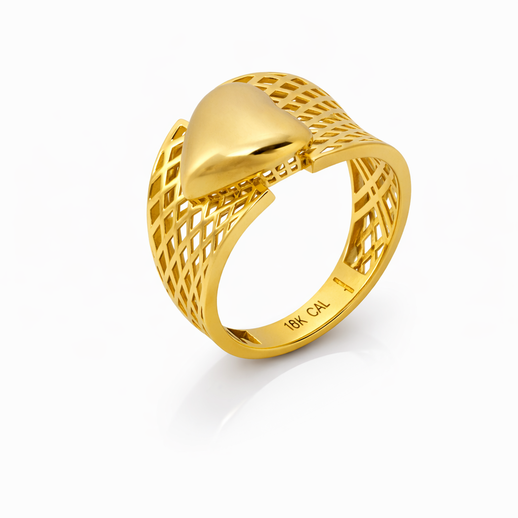 10K Yellow Gold Openwork Heart Dome Women’s Ring
