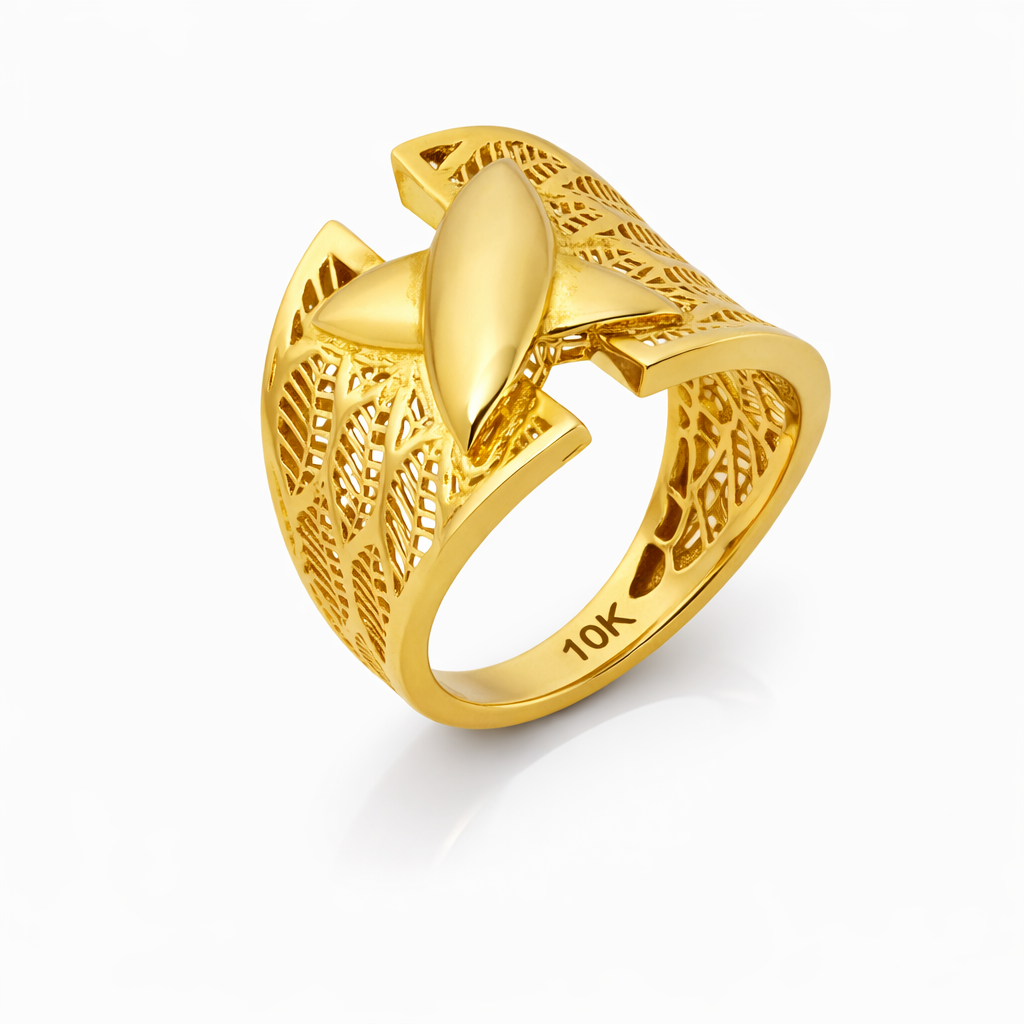 10K Yellow Gold Openwork Star Cuff Women’s Ring