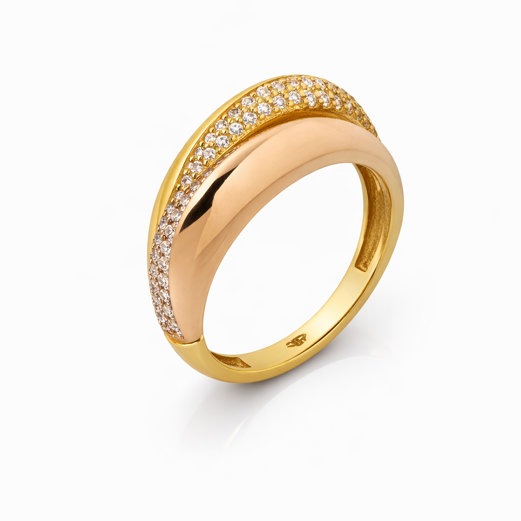 10K Two-Tone CZ Pavé Crossover Band Women’s Ring