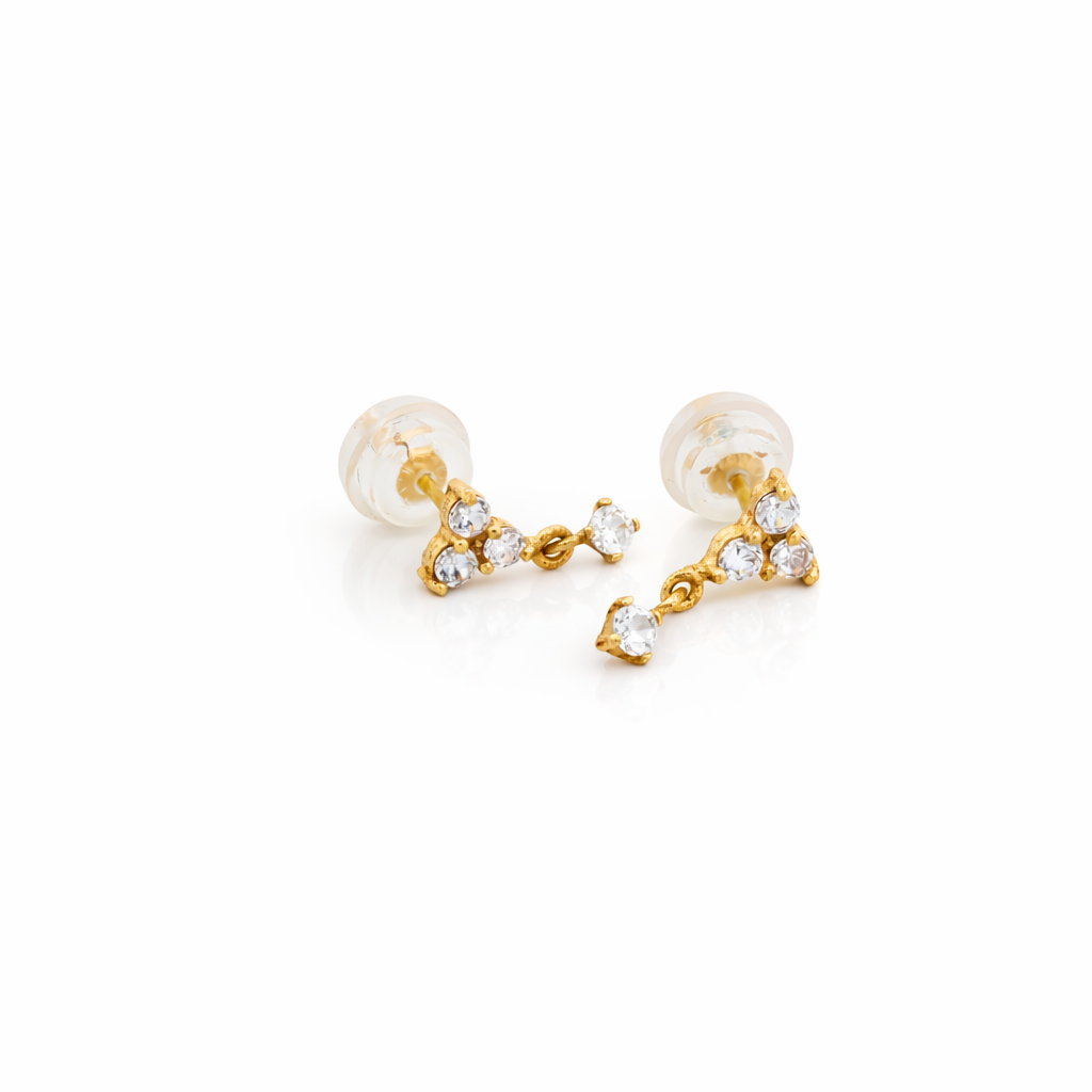 18K Yellow Gold CZ Cluster Drop Stud Earrings