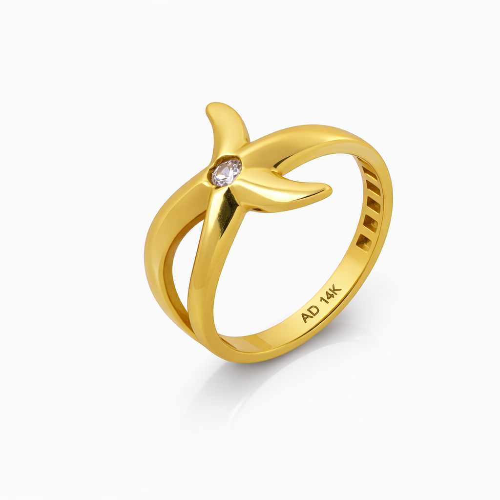 14K Yellow Gold Starfish Ring with CZ Accent Women’s Ring