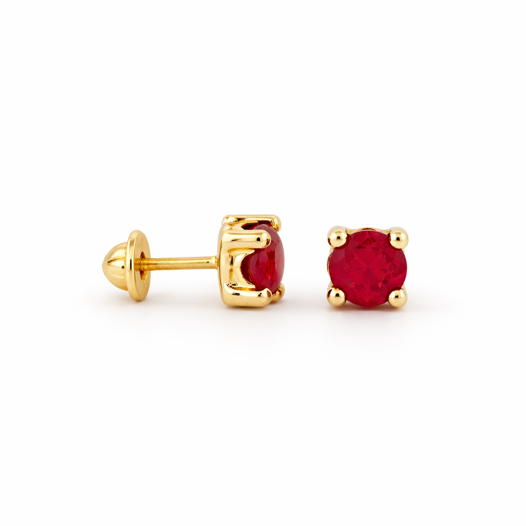 14K Yellow Gold Round Ruby Stud Earrings