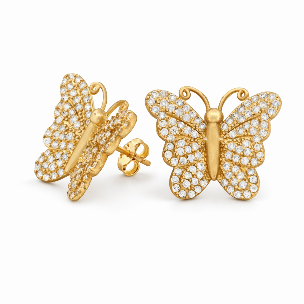 10K Yellow Gold Pave Butterfly Stud Earrings