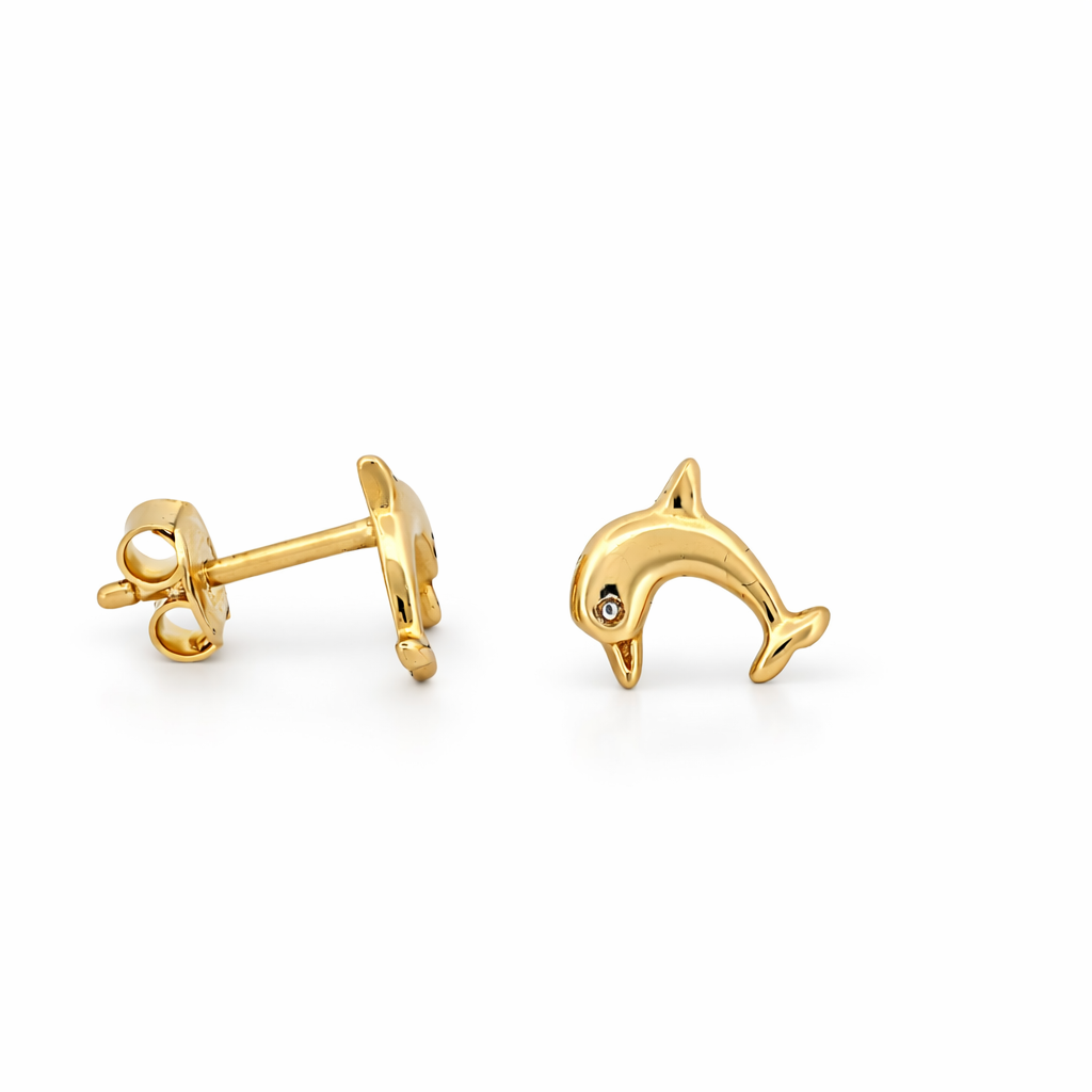 14K Yellow Gold Dolphin Stud Earrings