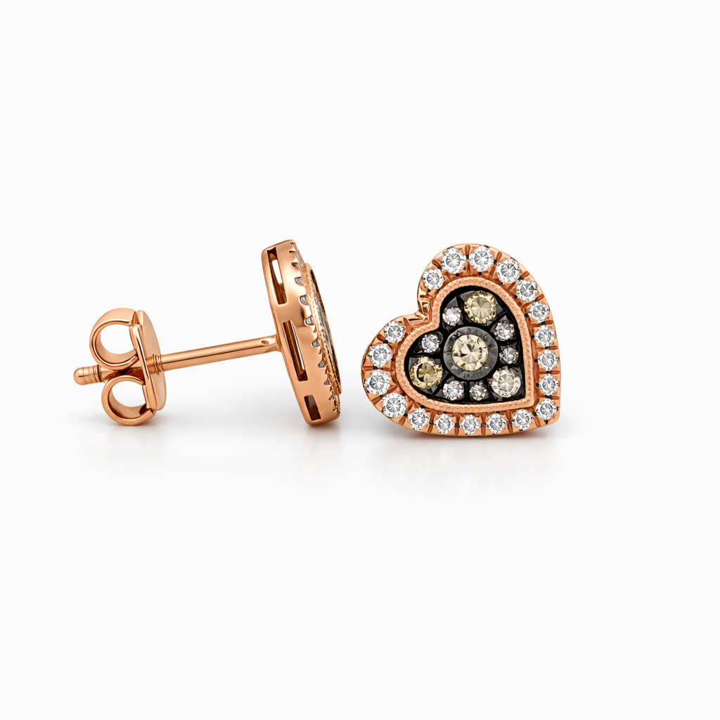 10K Rose Gold Diamond Halo Heart Stud Earrings