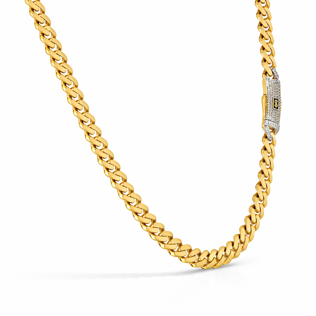 10K Yellow Gold Monaco Link Chain with Pavé CZ Box Clasp