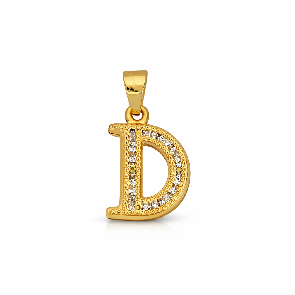 14K Yellow Gold CZ “D” Initial Pendant
