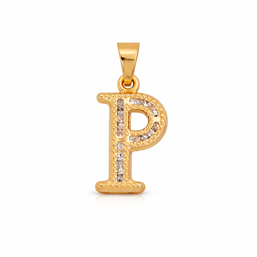 14K Yellow Gold CZ “P” Initial Pendant