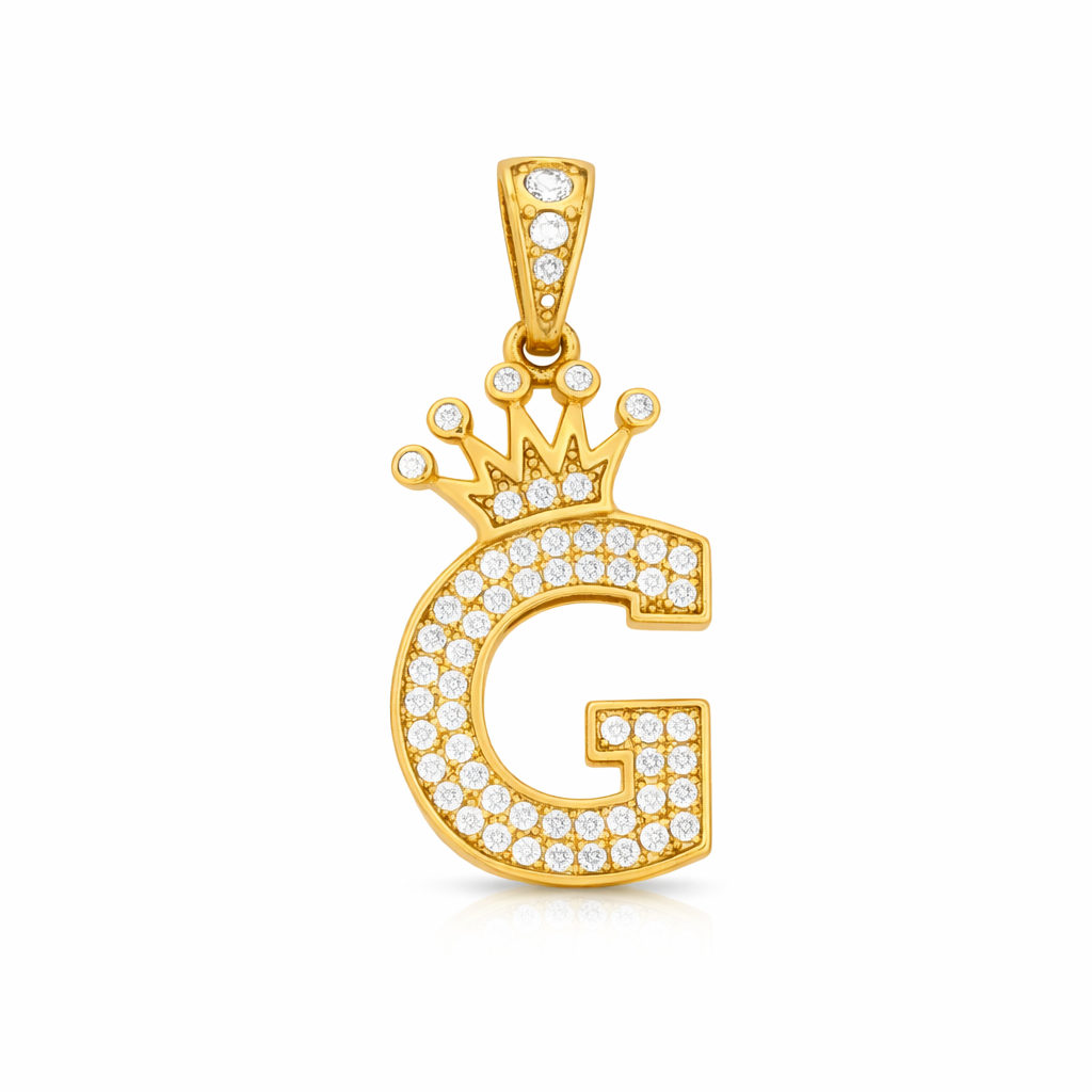 10K Yellow Gold CZ Pavé Crown “G” Initial Pendant