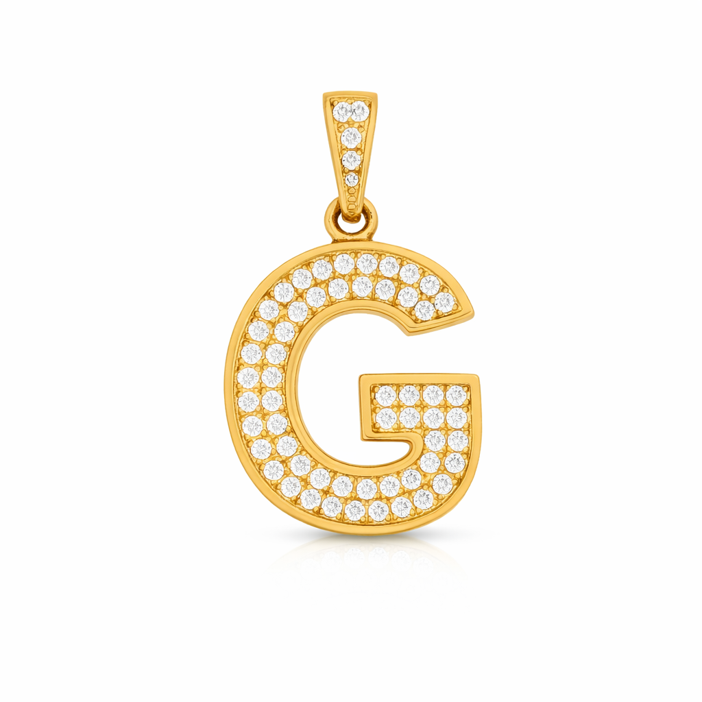 14K Yellow Gold CZ Pavé “G” Initial Pendant