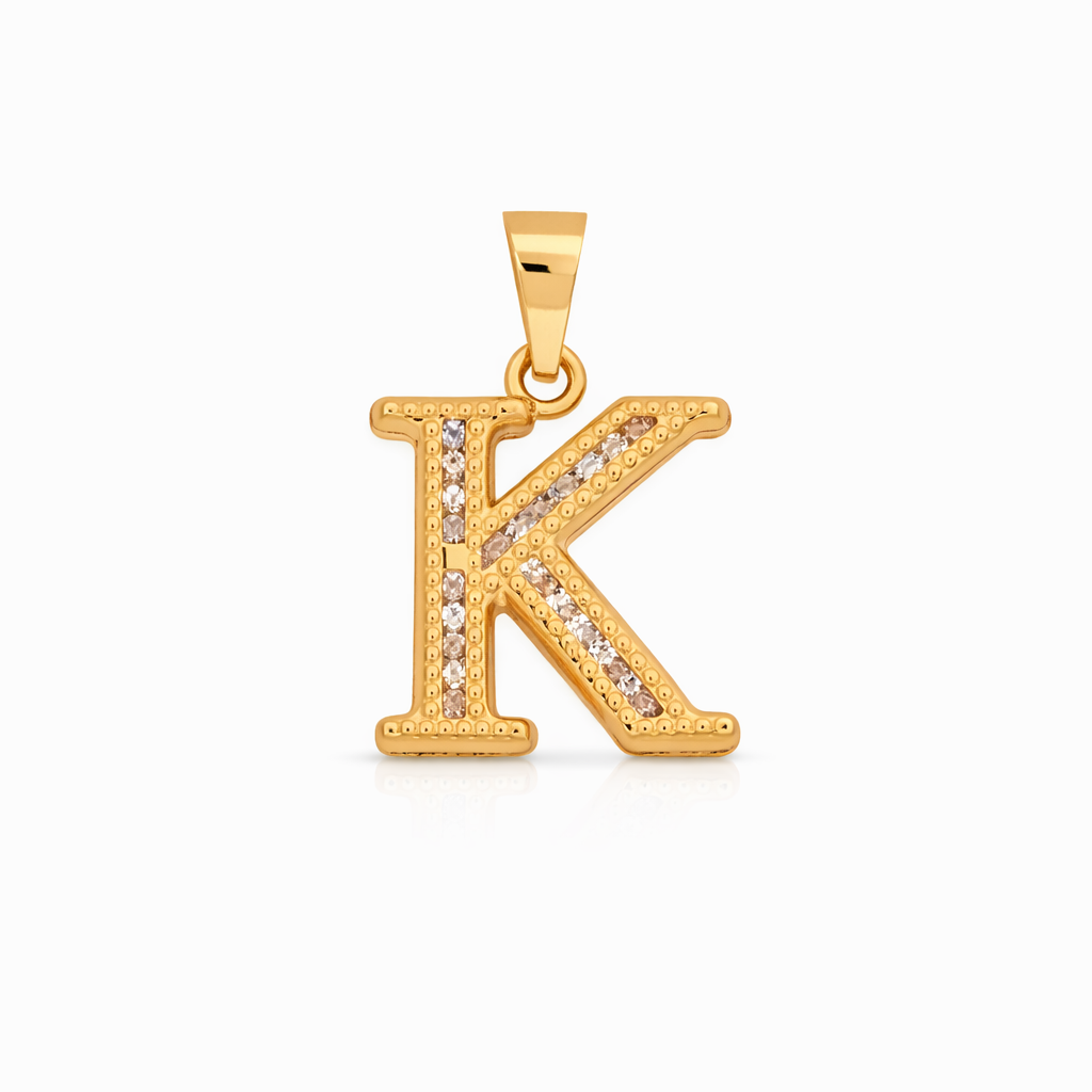 14K Yellow Gold CZ “K” Initial Pendant