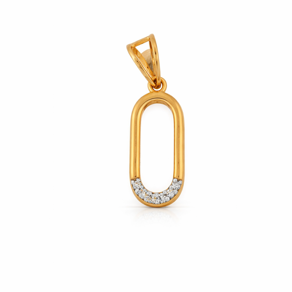 18K Yellow Gold CZ “O” Initial Outline Pendant