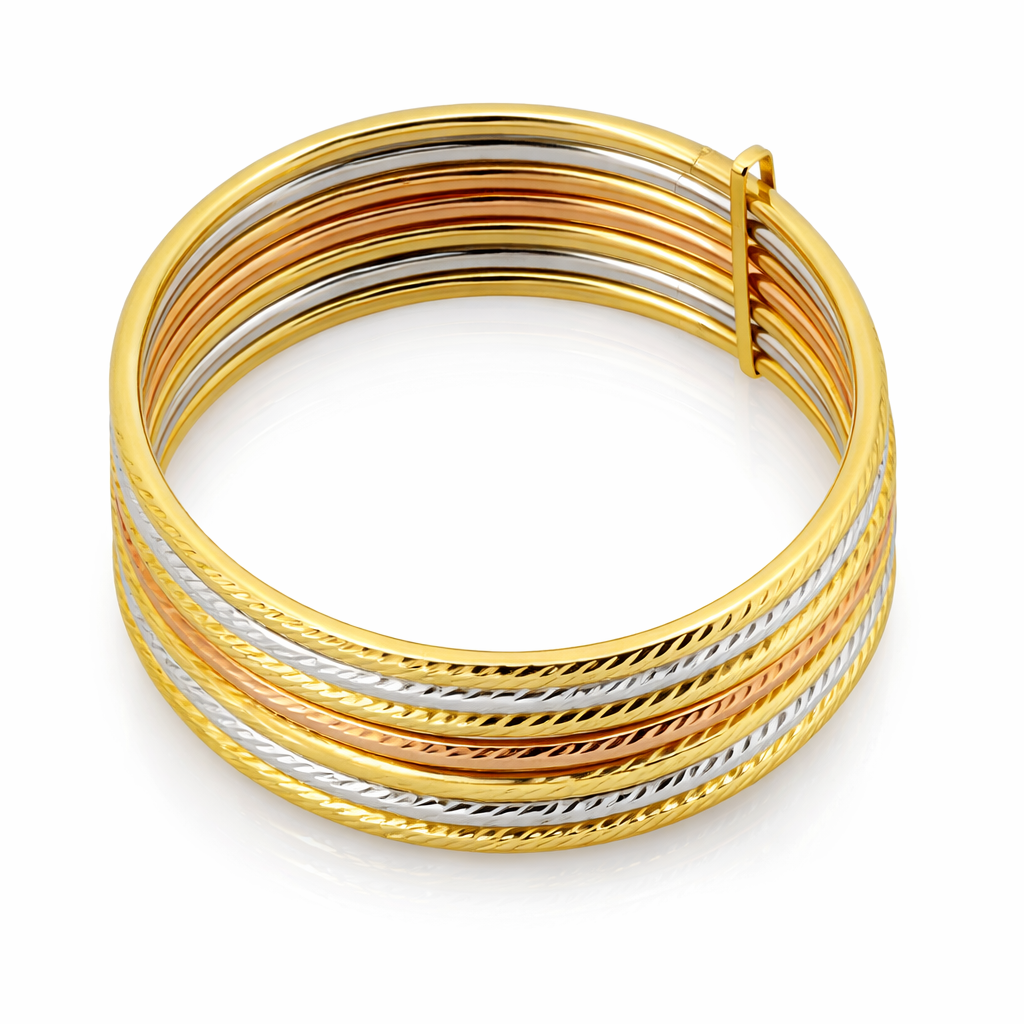 14K Tri-Color Multi-Row Coil Womeńs Bangle
