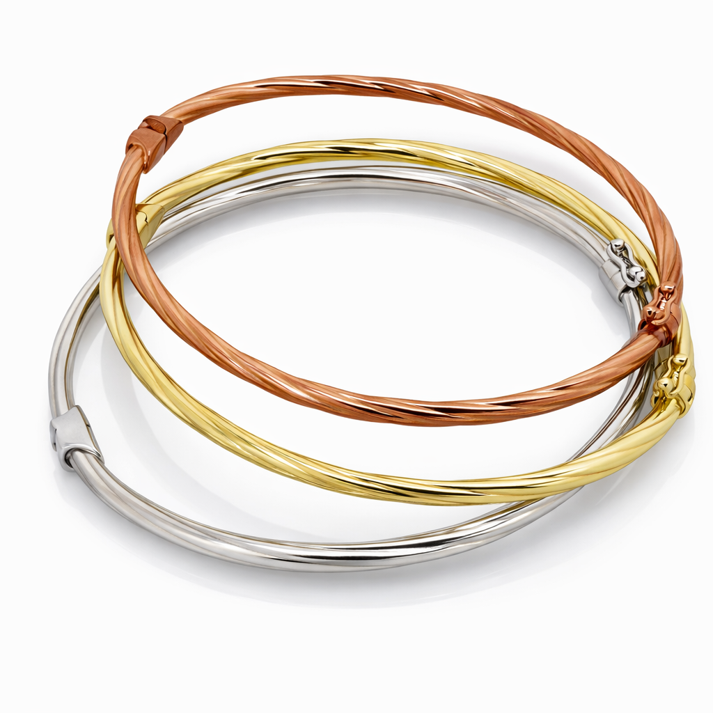 10K Triple Color Gold Twisted Bangle Set Women’s Bracelet