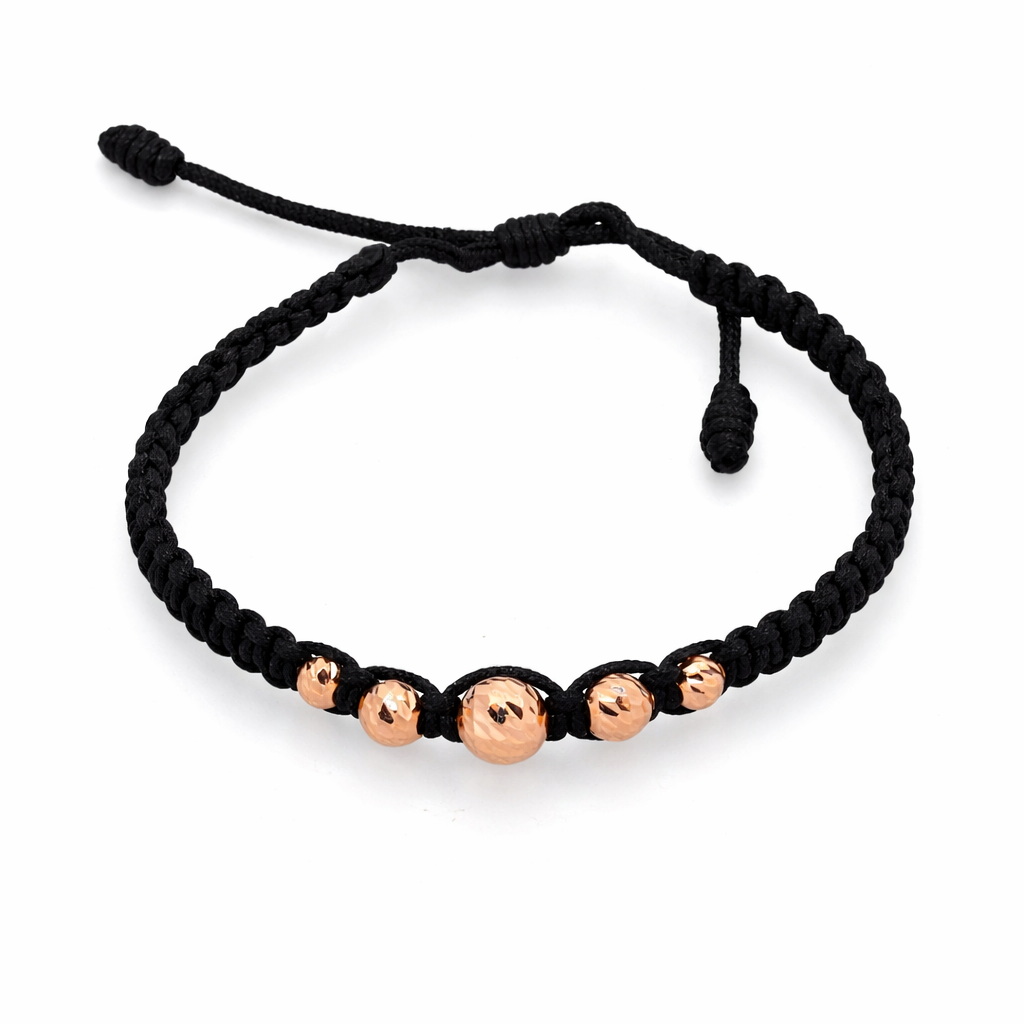 10K Rose Gold Beads Adjustable Black Macramé Women’s Bracelet