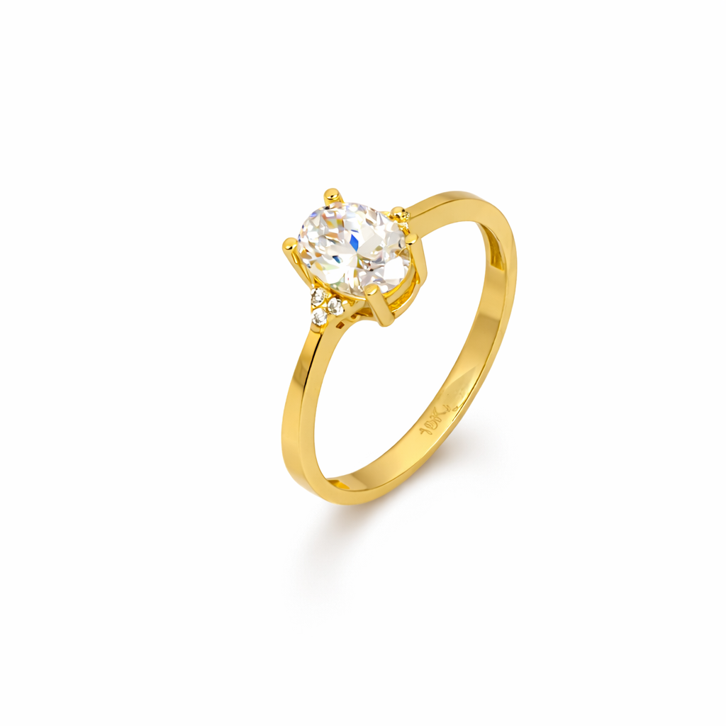 10K Yellow Gold Oval Solitaire Ring – Accent Stone Shoulder