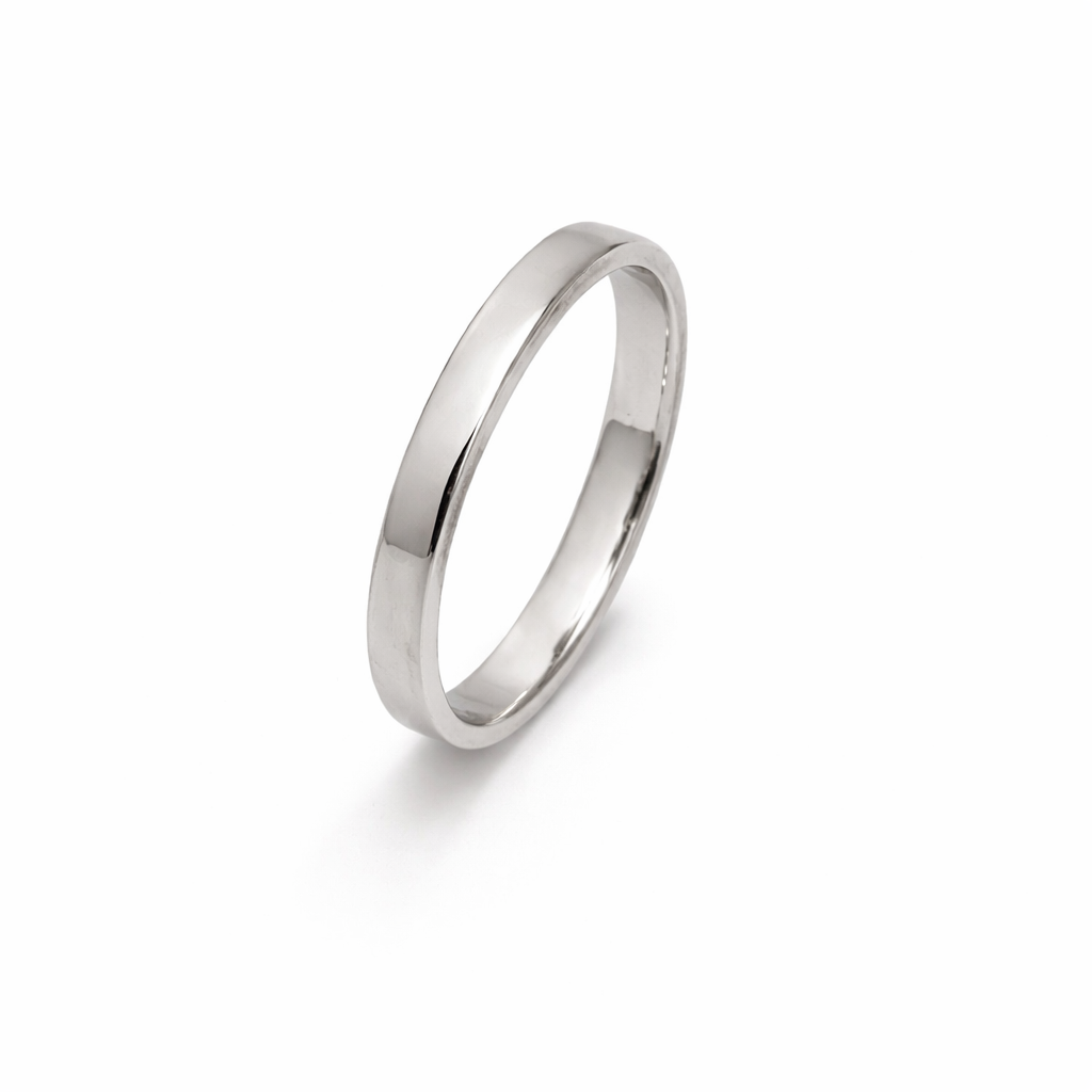 14K White Gold Flat Plain Polished Wedding Band – Slim Profile