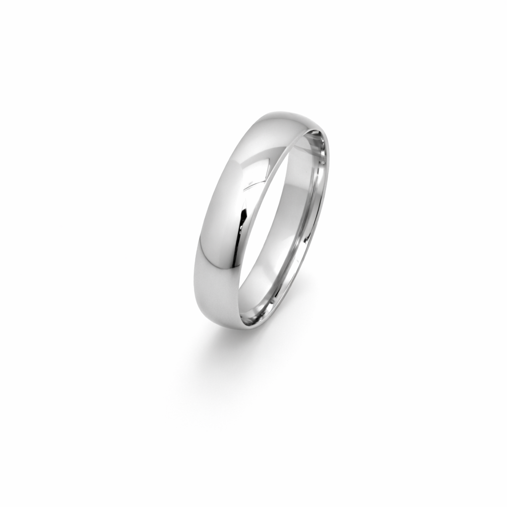 14K White Gold Classic Comfort Fit Wedding Band – Domed Polished Finish