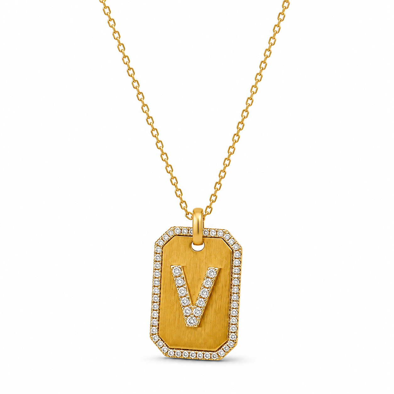 18K Yellow Gold Initial Pendant (V) – Diamond-Framed