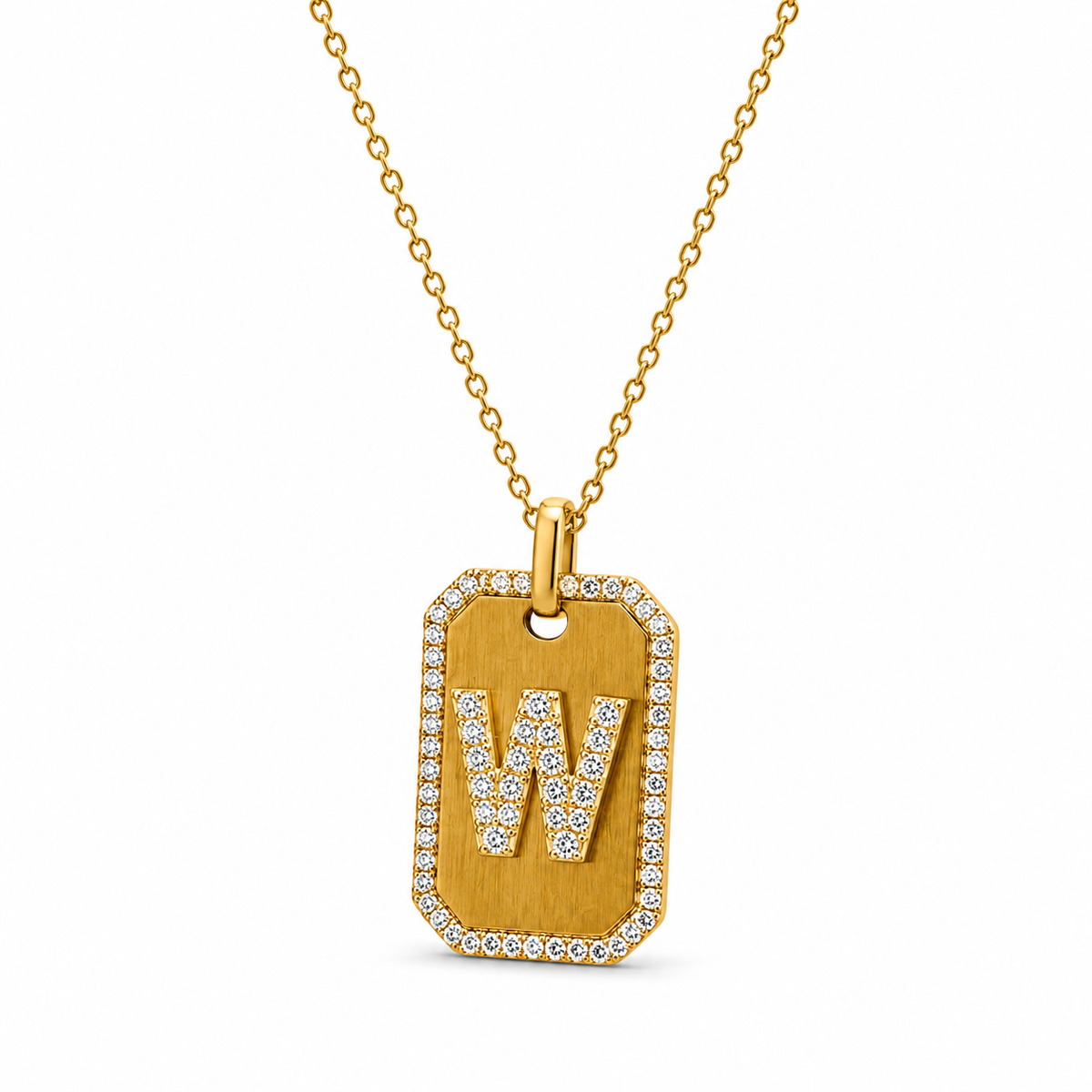 18K Yellow Gold Initial Pendant (W) – Diamond-Framed